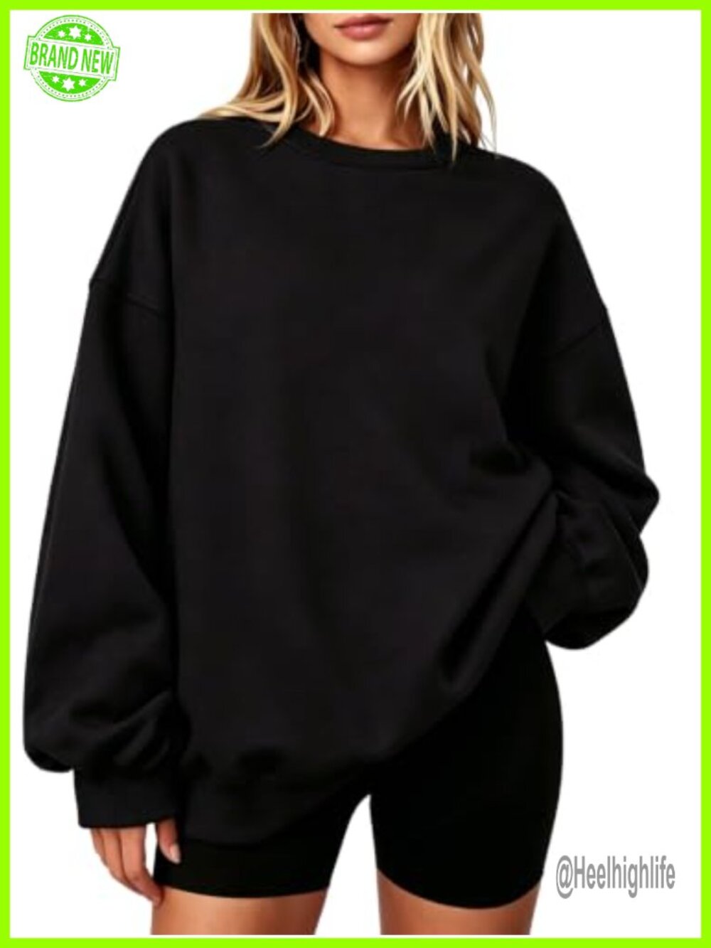 Oversized Crewneck Sweatshirt Cotton Polyester Fleece Lined Pullover